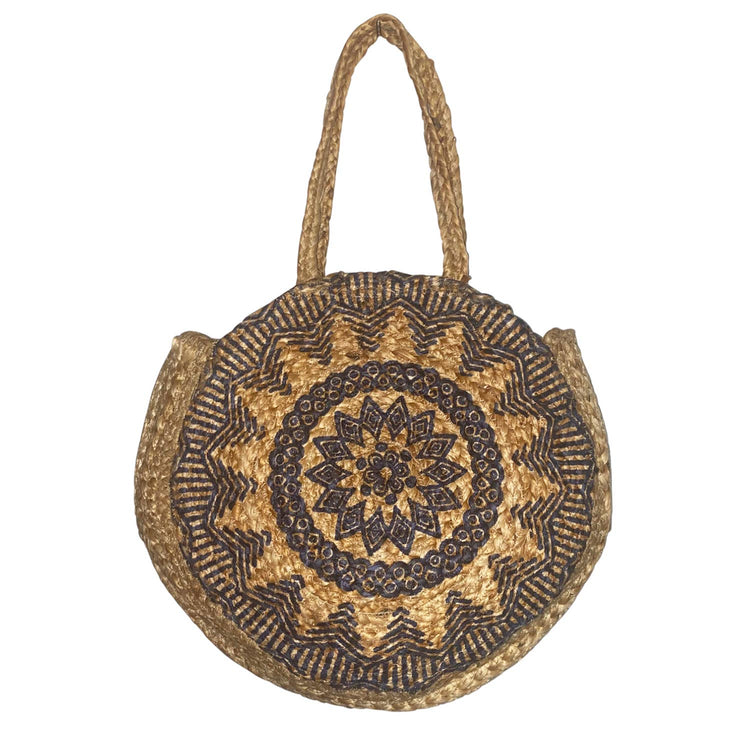 Kitty Jute Round Bag Navy Mandala