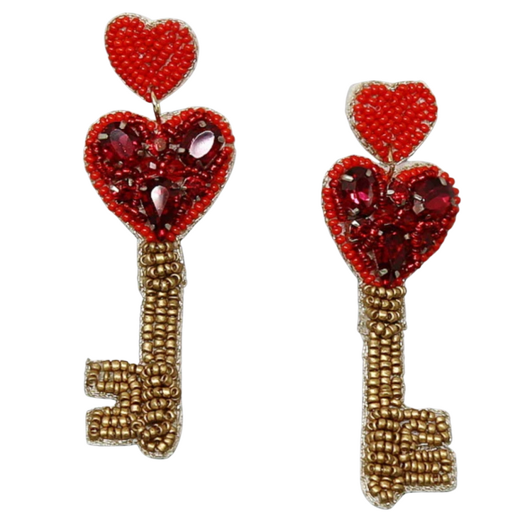 Key to My Heart Seed Bead Earring
