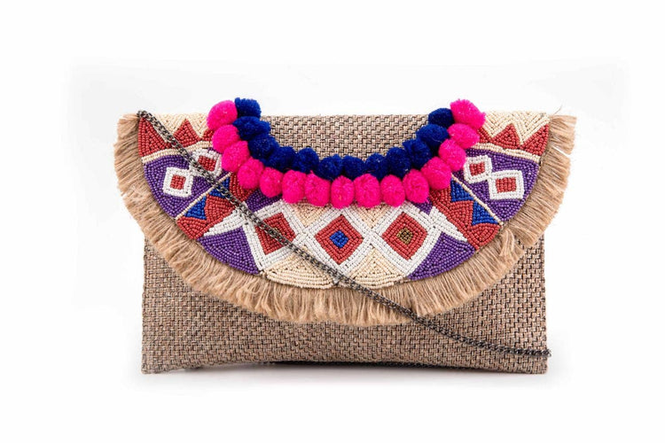 Adrianna Jute Clutch with Crossbody Chain
