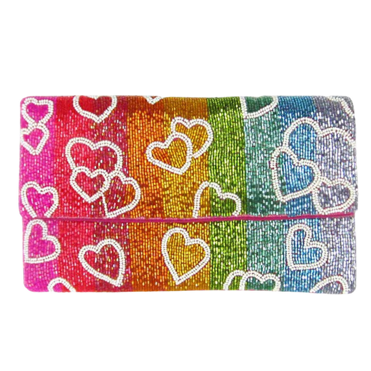 Hearts on a Rainbow Seed Bead Clutch
