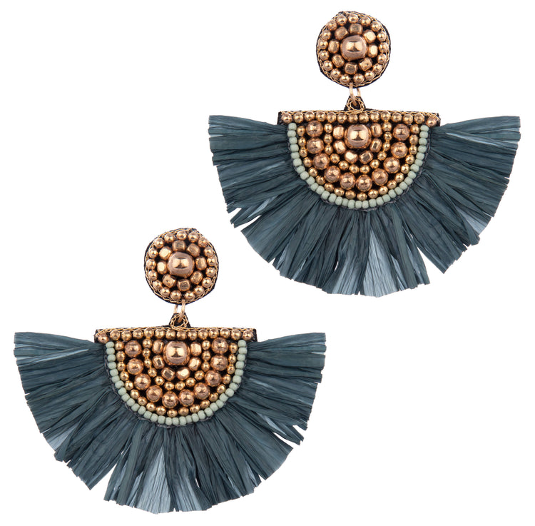 Mona Teal Circle Seagrass Earrings