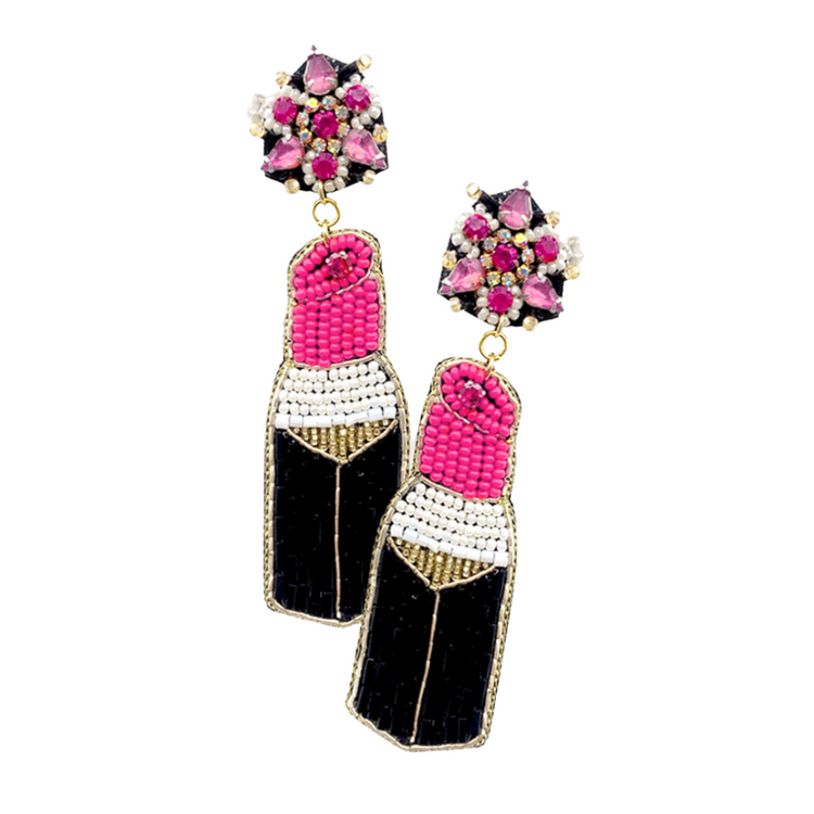 Pucker Up Lipstick Seed Bead Earrings