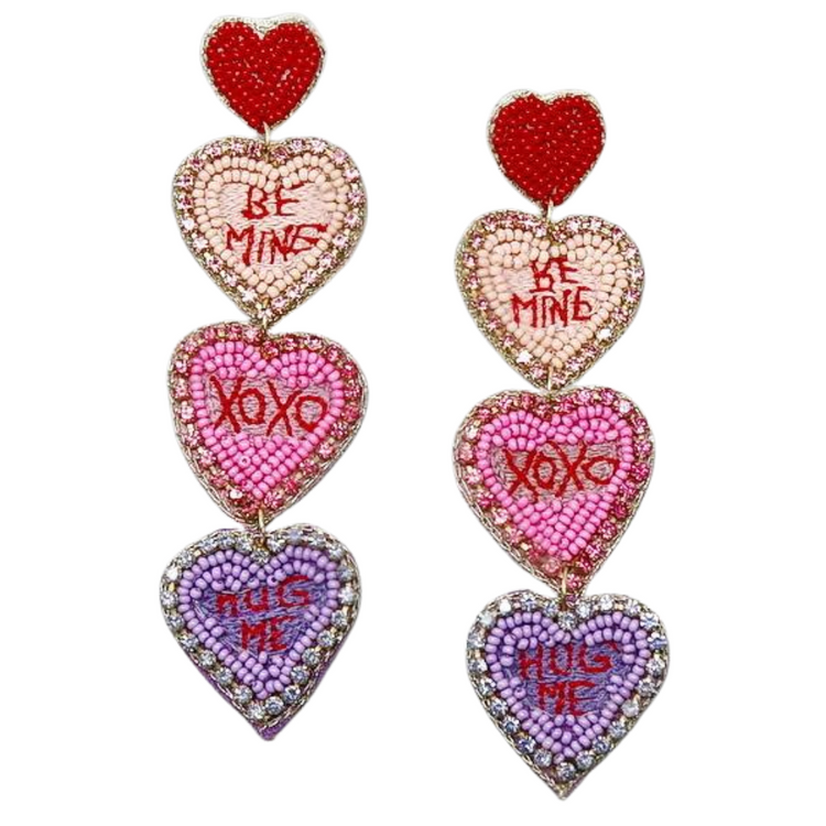 SOLD OUT - Conversation Heart Seed Bead Dangle Earrings
