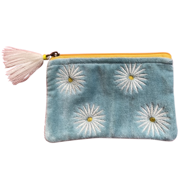 Darla Velvet Pouch Daisies on Aqua