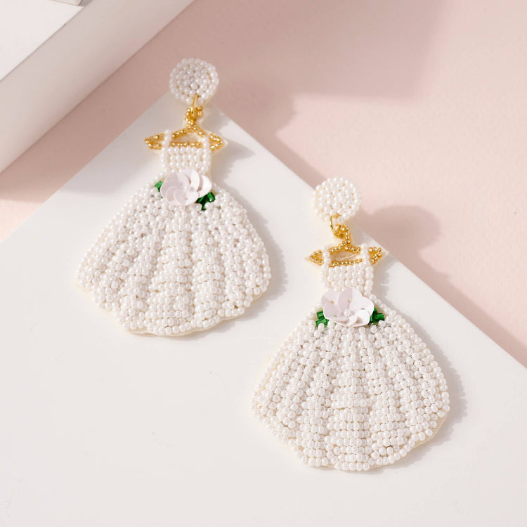 Wedding Dress Seed Beaded Earrings