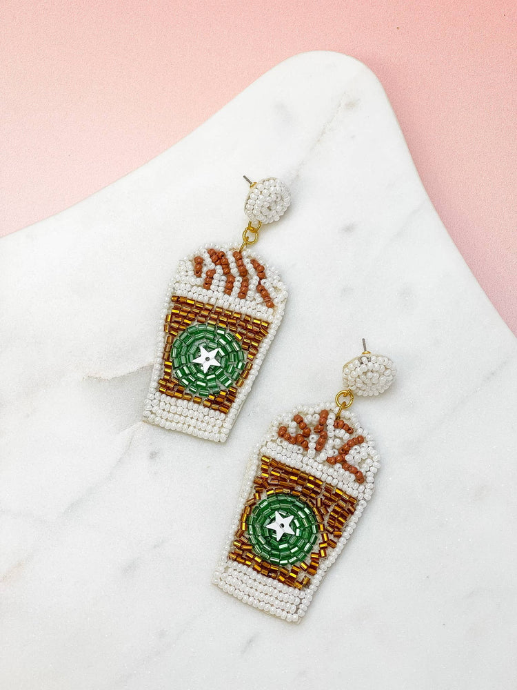 Frappe Coffee Beaded Dangles - White