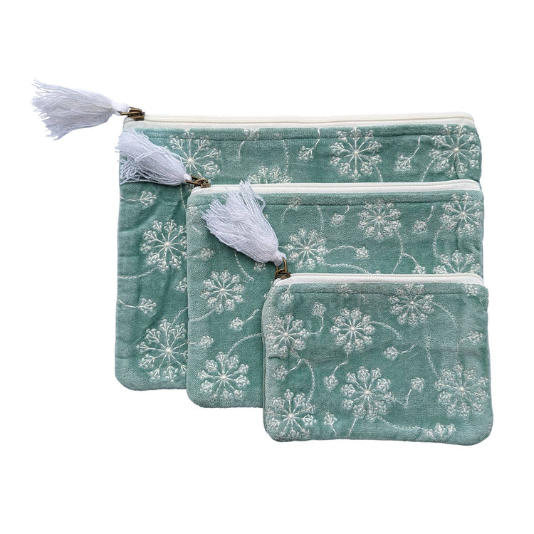 Lillian Velvet White Flowers on Grey Set of 3