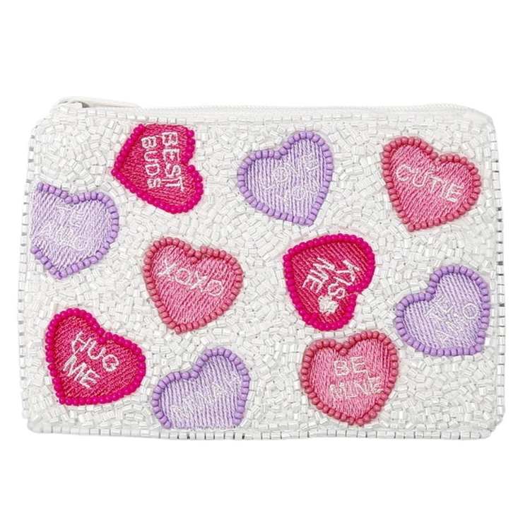 Valentine's Conversation Heart Beaded Coin Purse