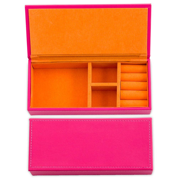 Nelly Hot Pink with Orange Interior Vegan Leather Jewelry Box