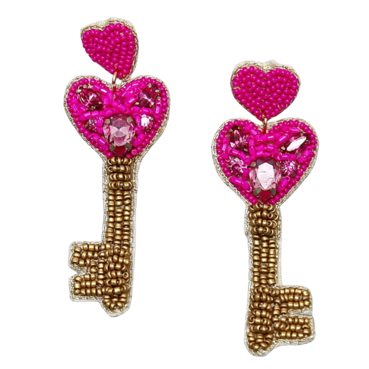 Key to My Heart Seed Bead Earring