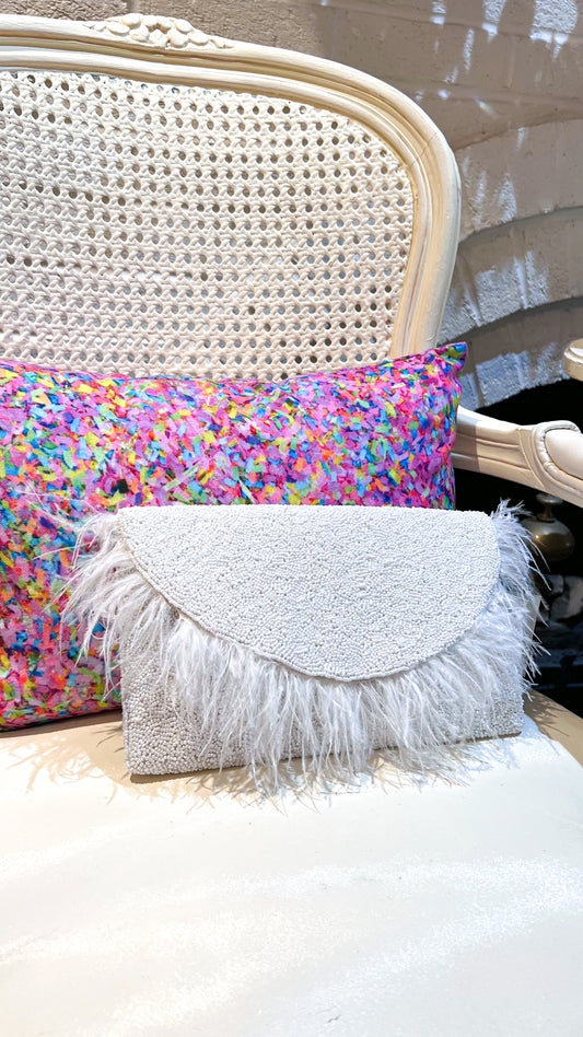 GLAM FEATHER SEED BEAD BAG