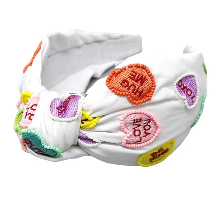 Valentine's Conversation Heart Knot Beaded Headband