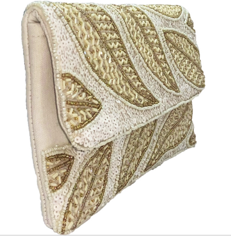 Palm Leaf Hand Embellished Hand Beaded Flap Clutch
