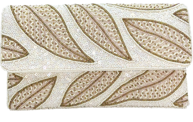 Palm Leaf Hand Embellished Hand Beaded Flap Clutch