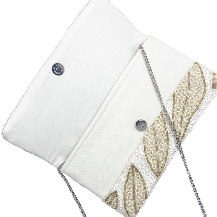 Palm Leaf Hand Embellished Hand Beaded Flap Clutch