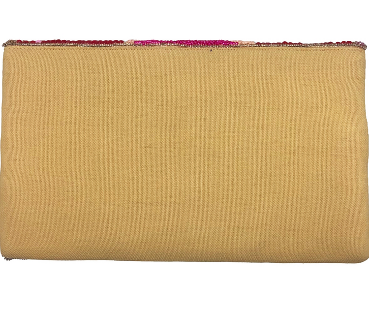 Pink Wave Hand Embellished Beaded Flap Clutch