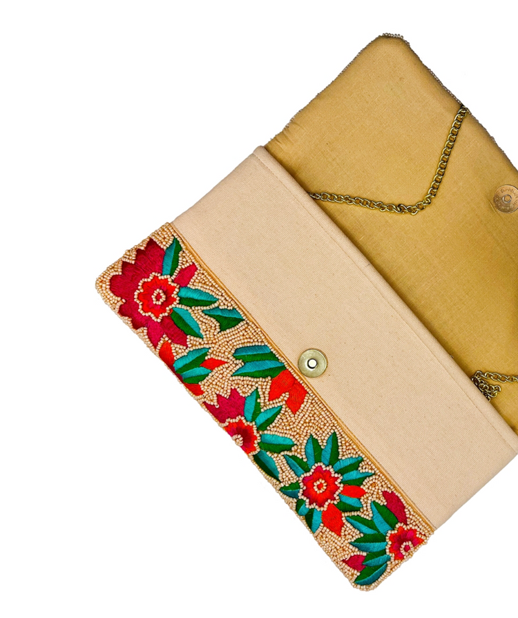 Maui in Bloom Hand Embellished Beaded Flap Clutch