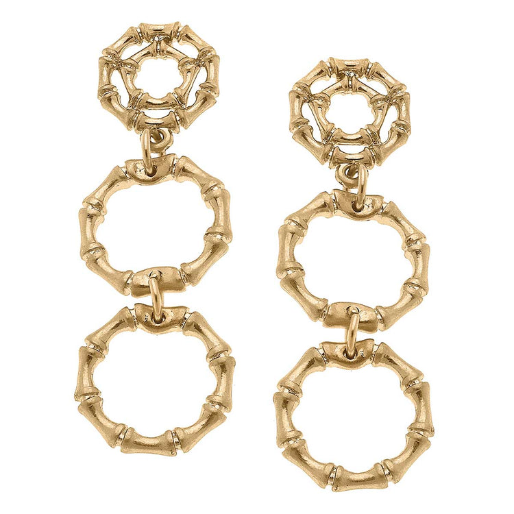 Jenny Bamboo Statement Drop Earrings in Worn Gold