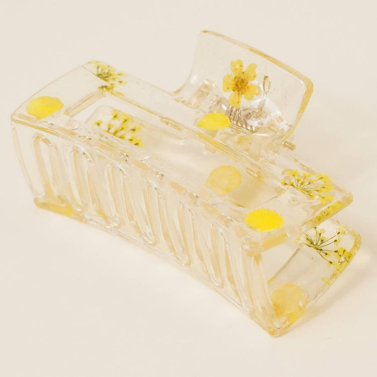 Pressed Flower Rectangular Hair Claw