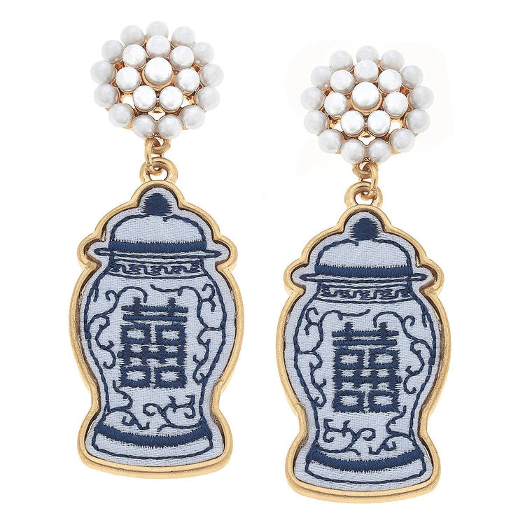 Stuck on You Ginger Jar Double Happiness Patch Earrings