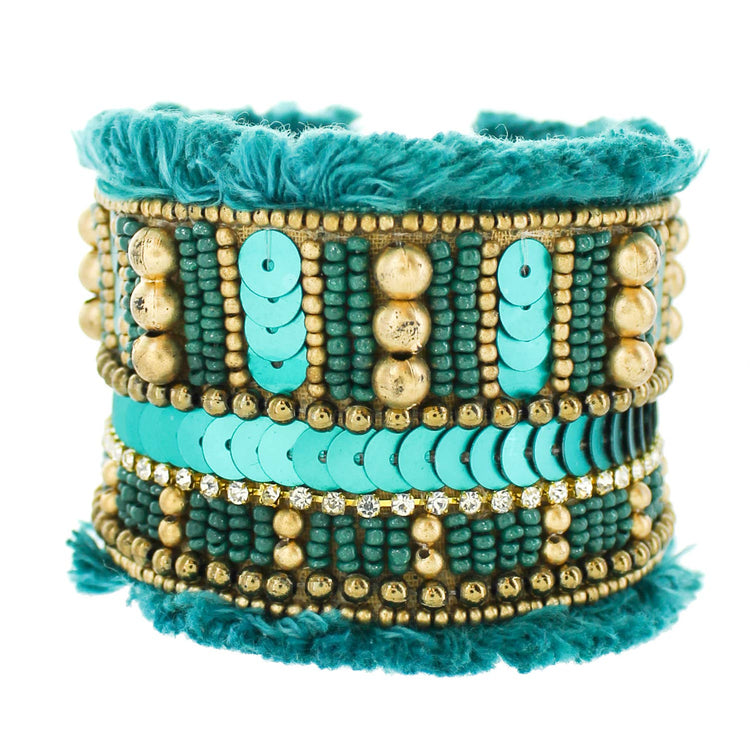 Teal Mix Bead & Sequin Cuff