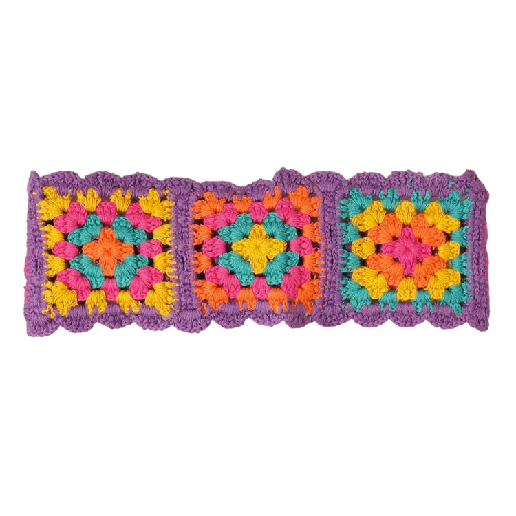 Square Crochet Patchwork Floral Headband (Purple)