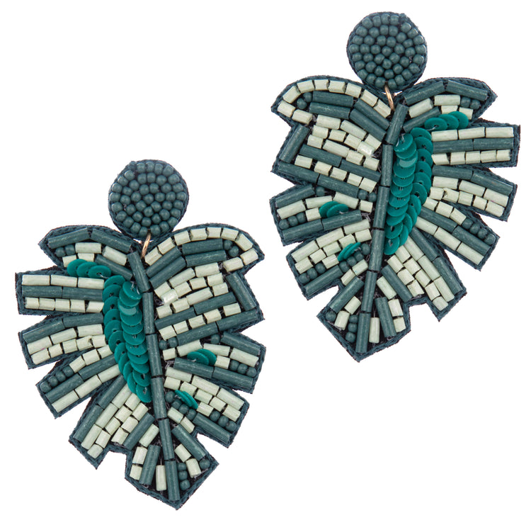 Teal Palm Leaf Earrings