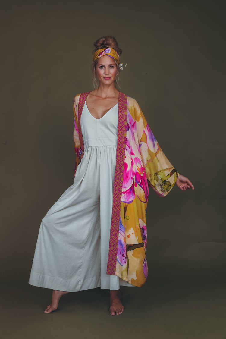 Mustard Orchid Kimono Gown