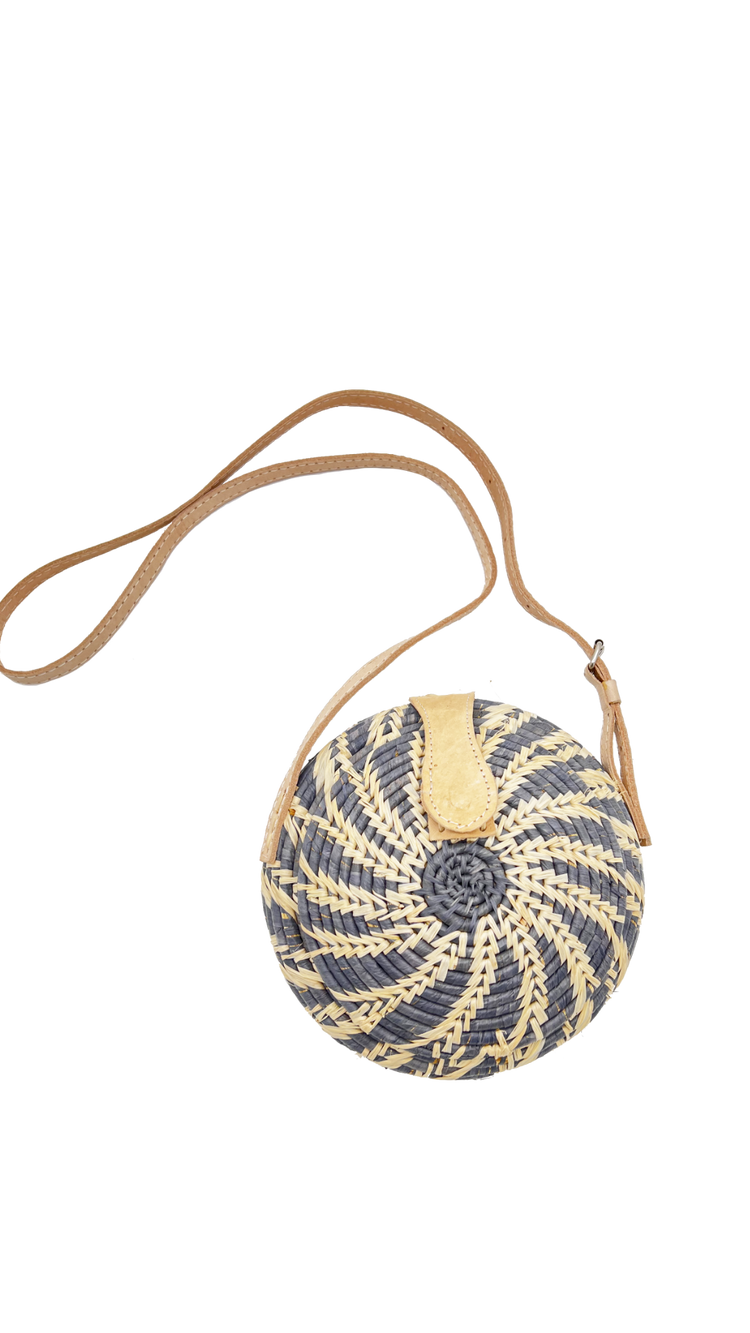 Scarlet Two Tone Clam Shell Round Straw Crossbody Bag
