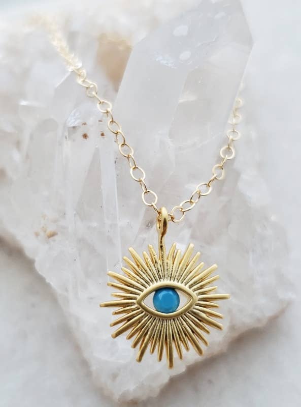 Gold Sunburst Evil Eye Necklace