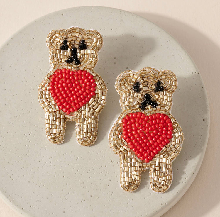 Teddy Bear Love Seed Bead Earrings