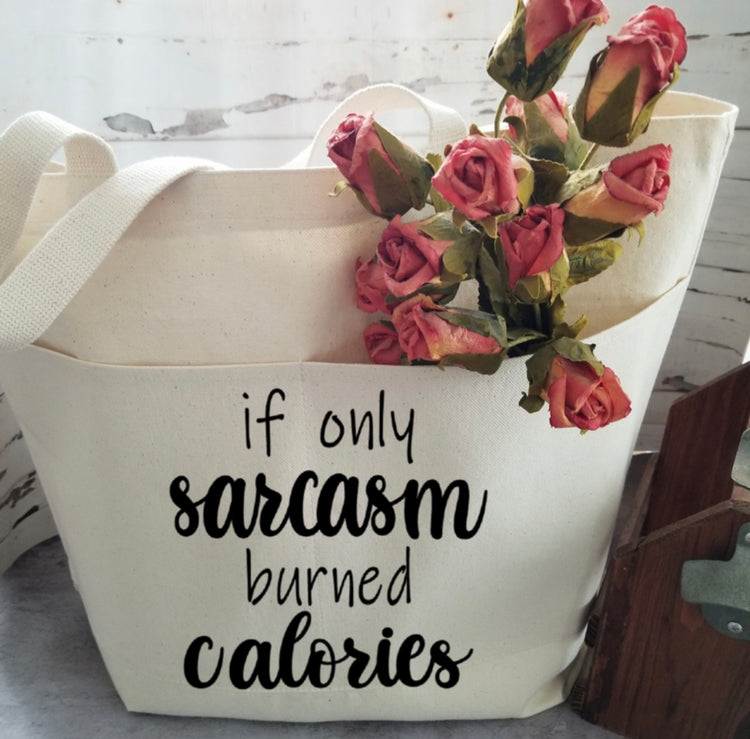 Snarky Large Cotton Canvas Tote Bag with Funny Quote and Front Pockets for Shopping, Gym, Overnight, Laptop