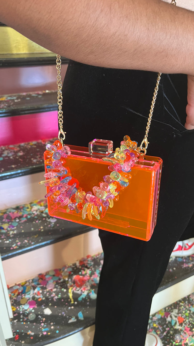 Passion Fruit Neon Two Tone Transparent Acrylic Clutch