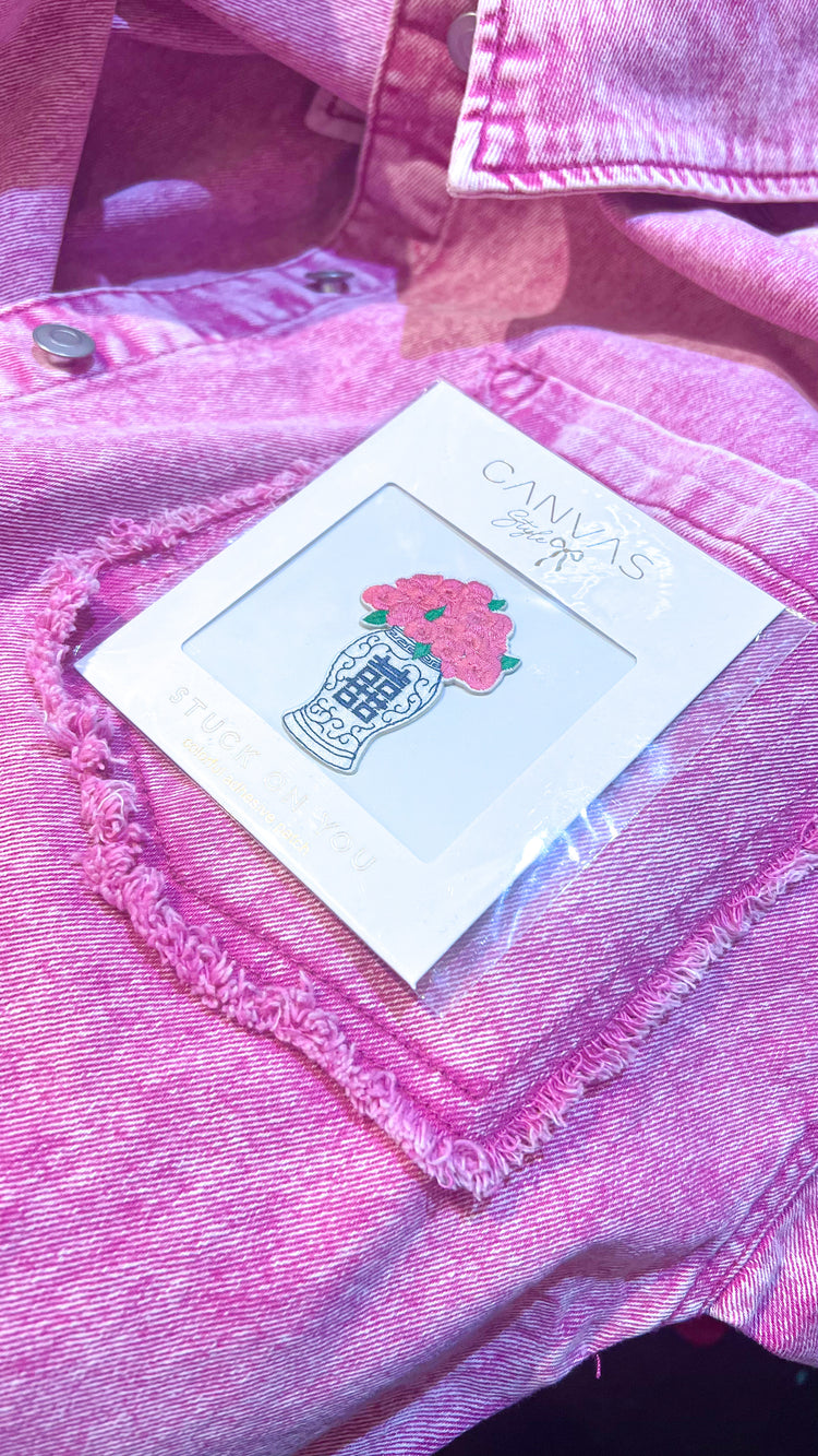 Stuck on You Large Ginger Jar with Roses Patch in Blue & Pink