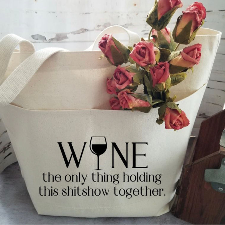 Snarky Large Cotton Canvas Tote Bag with Funny Quote and Front Pockets for Shopping, Gym, Overnight, Laptop