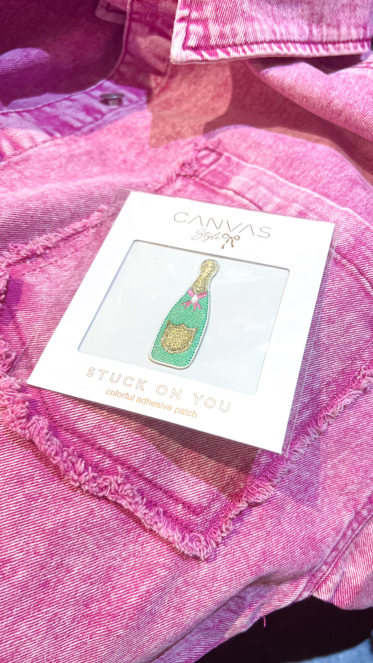 Stuck on You Large Champagne Bottle Patch in Green & Gold