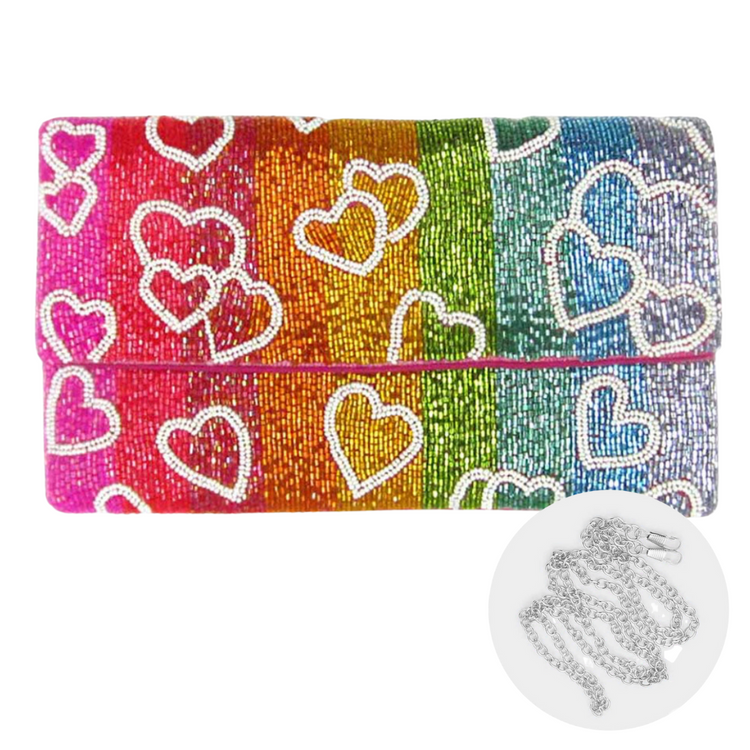 Hearts on a Rainbow Seed Bead Clutch
