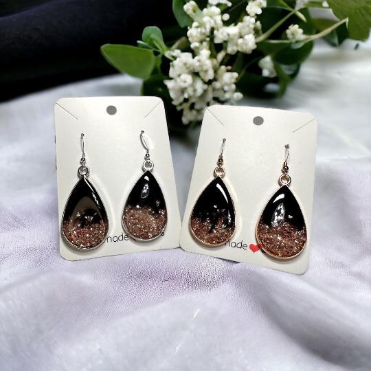 Rose gold crushed glass bezel set resin earrings, gold filled earrings