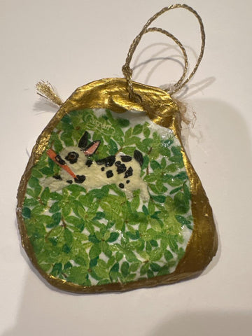 Playing bunny oyster ornament