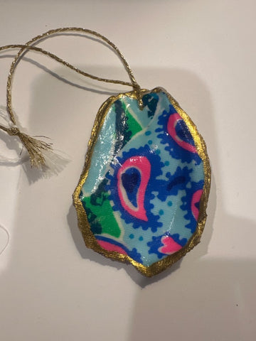Lilly Pulitzer inspired peacock oyster ornament