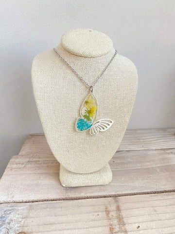Blue Butterfly Botanical Necklace