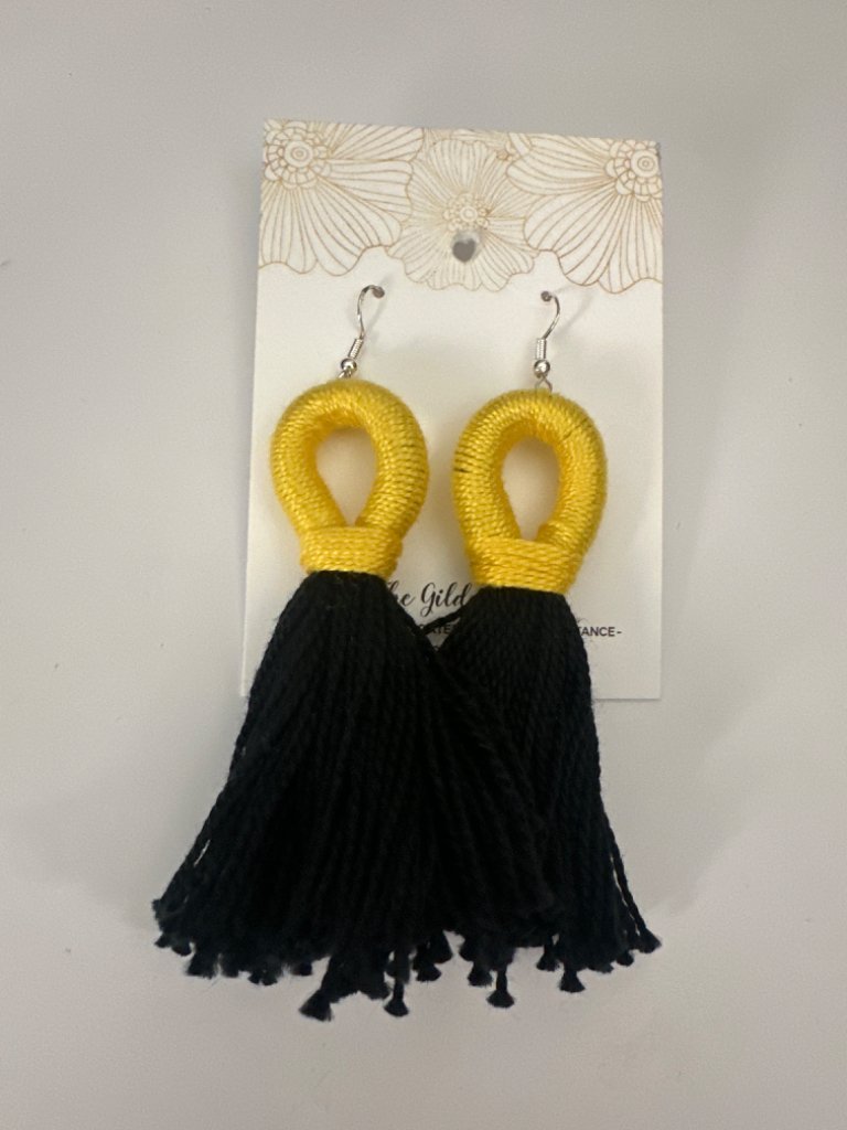 Yellow and black tassel earrings