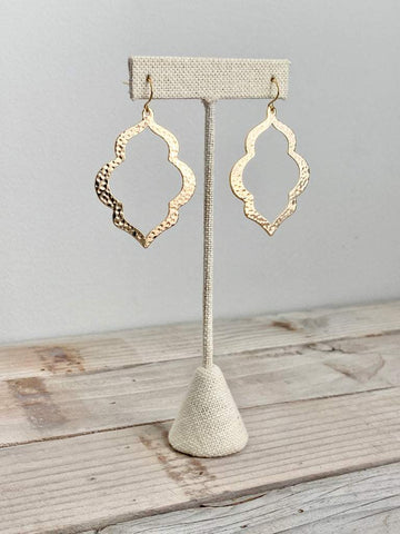 Large Gold Hammered Quatrefoil Earrings