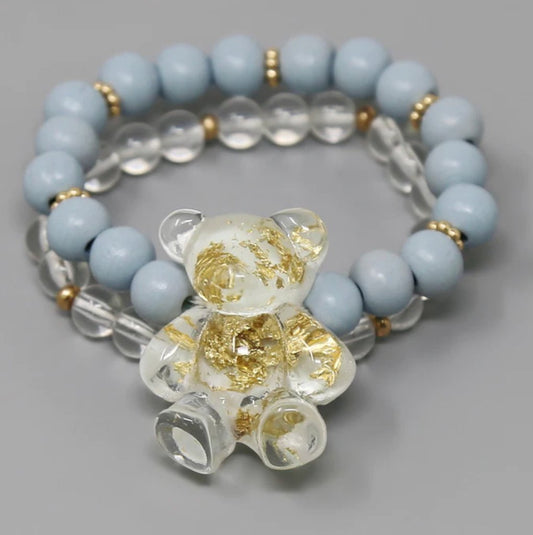 Resin Gold Flake Bear Bead Bracelet