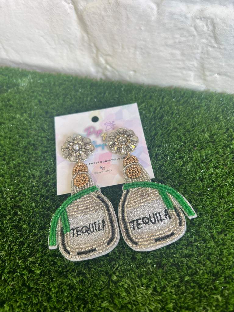Tequila Silver Sparkle Seed Bead Earrings