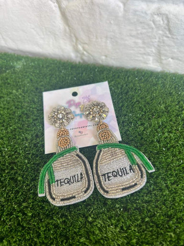 Tequila Silver Sparkle Seed Bead Earrings