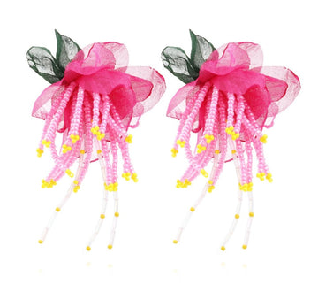 Floral Fuschia Bell Seed Bead Earrings
