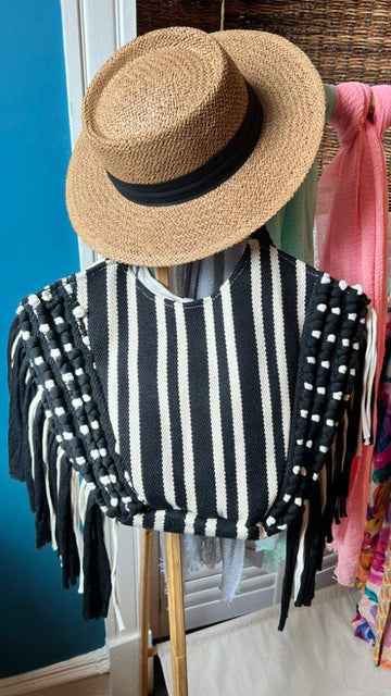 Vanessa Black Striped Shoulder Bag