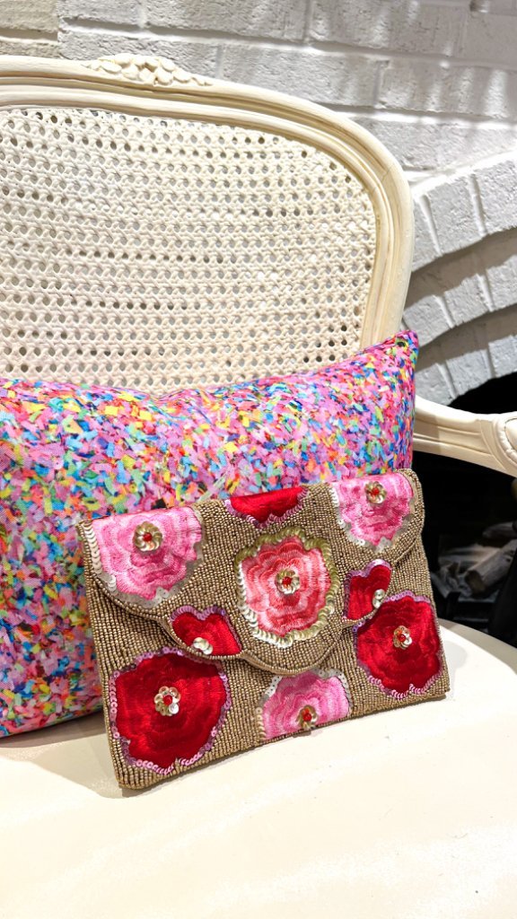Golden Roses Seed Bead Clutch