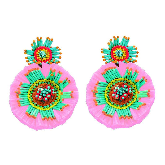 Petal  - Seed Bead & Raffia Earrings